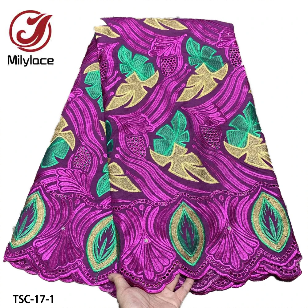 

High Quality African Lace 100% Cotton Embroidery with Stone Decoration French Tulle Lace Fabric for Party Dress TSC-17