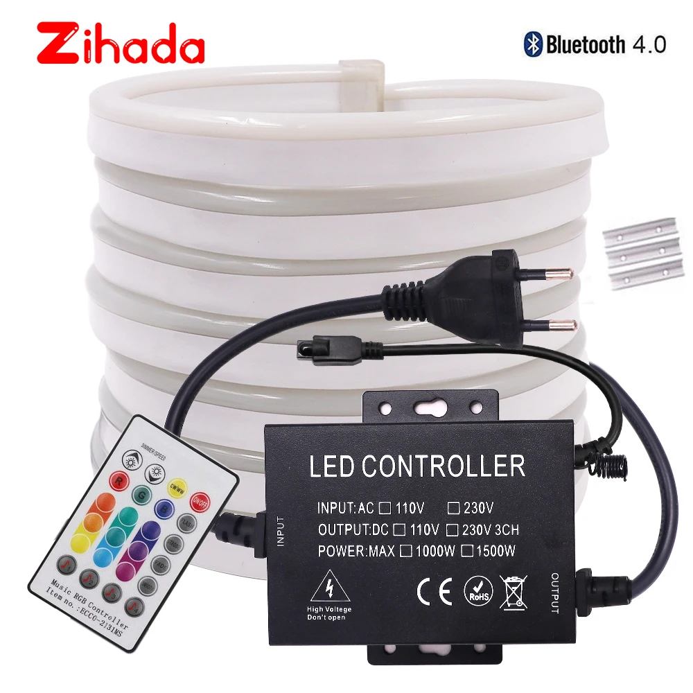 110 В 220 5050 RGB неоновая лента водонепроницаемая гибкий светодиодный светильник