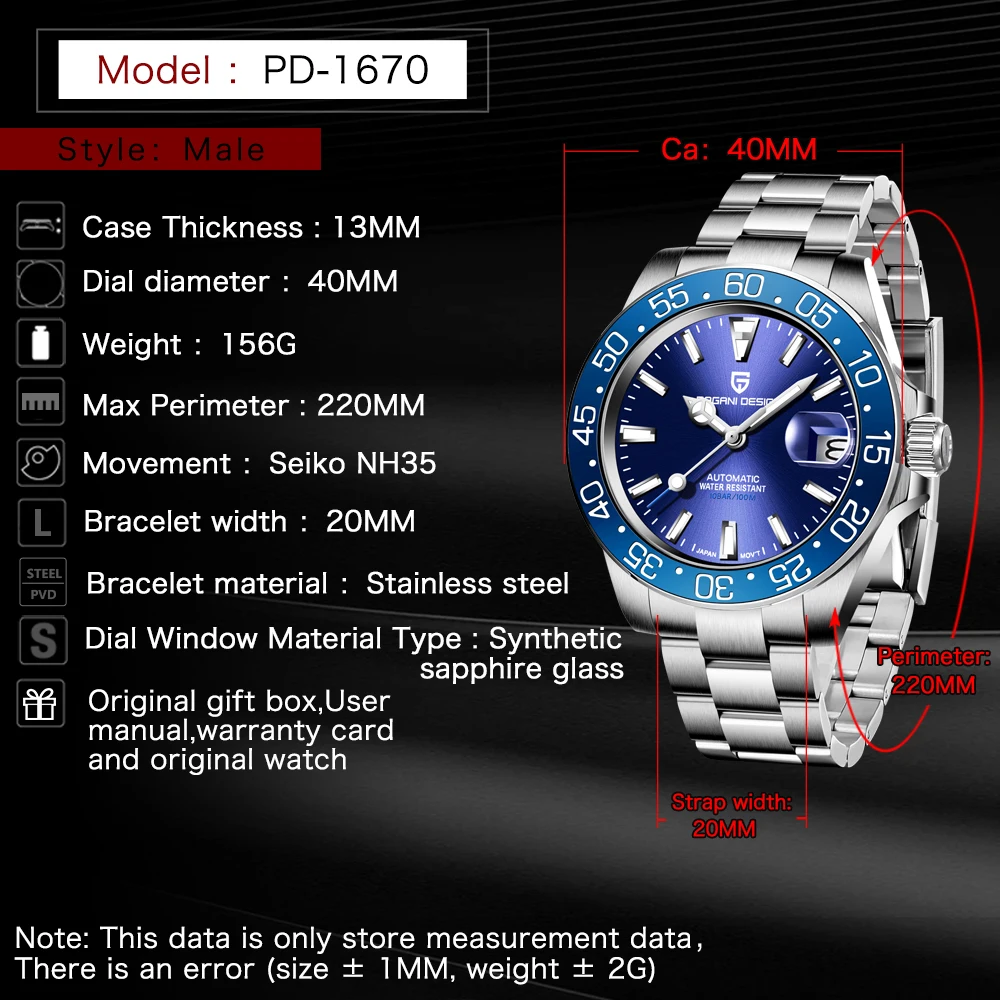 

PAGANI DESIGN Top Marke 2020 Neue Men Automatische Mechanische Armbanduhr 316 Edelstahl Sapphire Glas Mnner Uhren Reloj Hombre