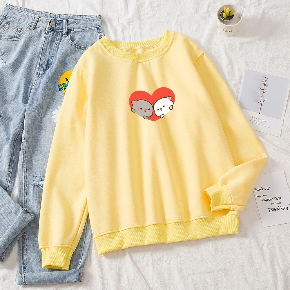 Толстовка женская оверсайз с рисунком кошки милая кофта капюшоном из хлопка в