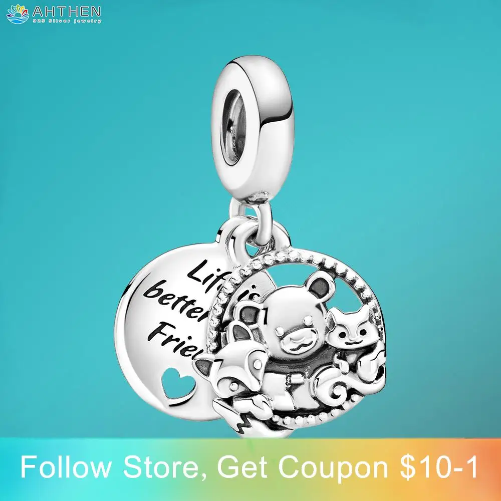 

Ahthen 925 Sterling Silver Beads Bear, Fox & Squirrel Dangle Charm fit Original Pandora Bracelets Women Jewelry Making Girl Gift