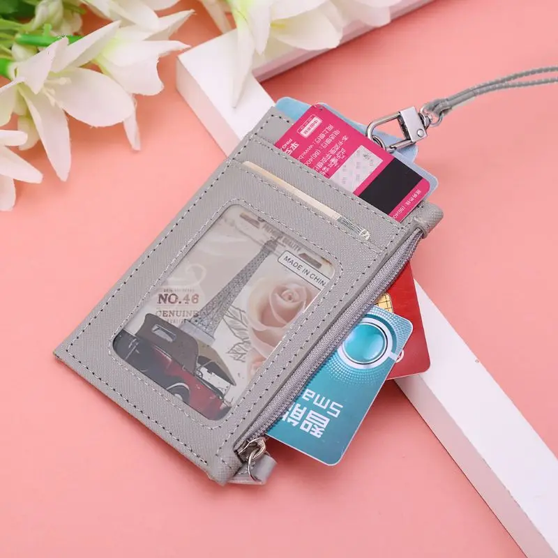 

Women Business Card Holder Wallet Men PU Leather ID Cards Holders Case Neck Strap Lanyard Ladies Fashion Mini Slim Wallets