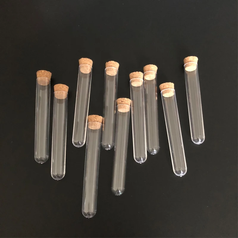 100pieces/pack) 13*78mm Plastic test tube with Cork Cap U-shape bottom Glass Test Tube Substitute Vial for school Laboratory