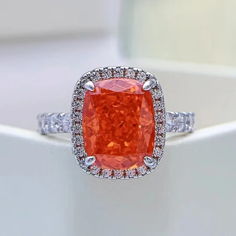 

Jewelry 2021 New Padma Color 8*10MM High Carbon Diamond Ring Luxury Inlaid Ring Female Ring S925 Sterling Silver