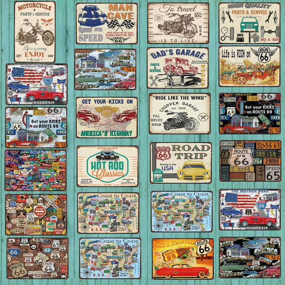 Американский High Route 66 потертый шик автомобильный оловянный знак металлическая