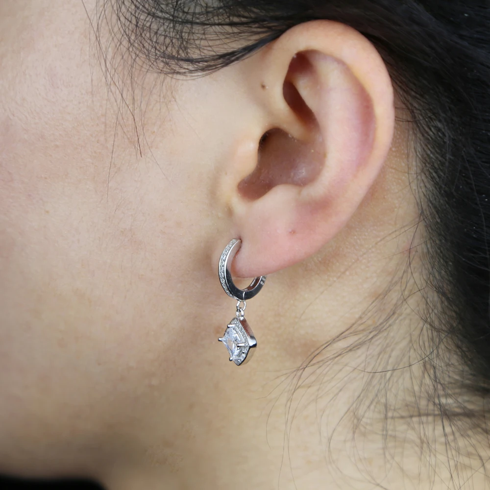 Fashion 925 Sterling Silver Earrings sparking Cz Sqaure Charm Wedding Enegagement Bridal Gift Diamonds Bling Dangle Earring | Украшения и