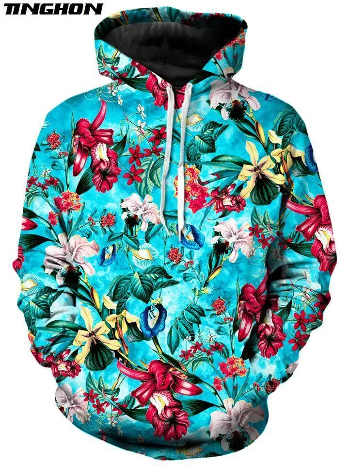 

XS-7XL New Fashion Mens Hoodies Retro flowers Rose / Peony / chrysanthemum Print 3d Unisex Casual Hooded Sweatshirt 06