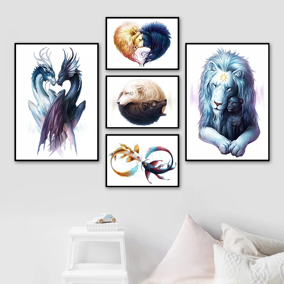 

Lion Dragon Wolf Abstract Animal Print Wall Art Canvas Painting Nordic Posters And Prints Wall Pictures For Living Room Decor