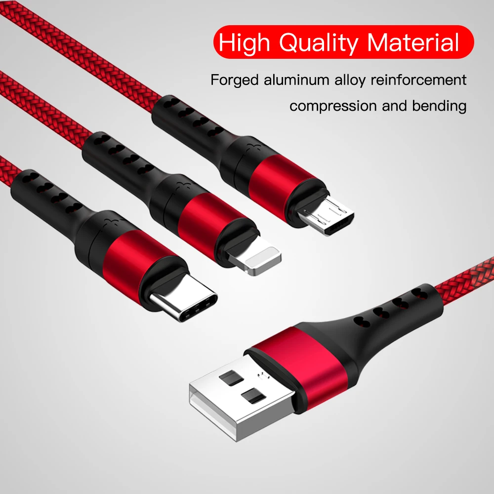 3 в 1 USB кабель 8Pin type C Быстрый миниатюрный usb порт зарядный для iPhone X 8 7 Plus samsung S9 S10