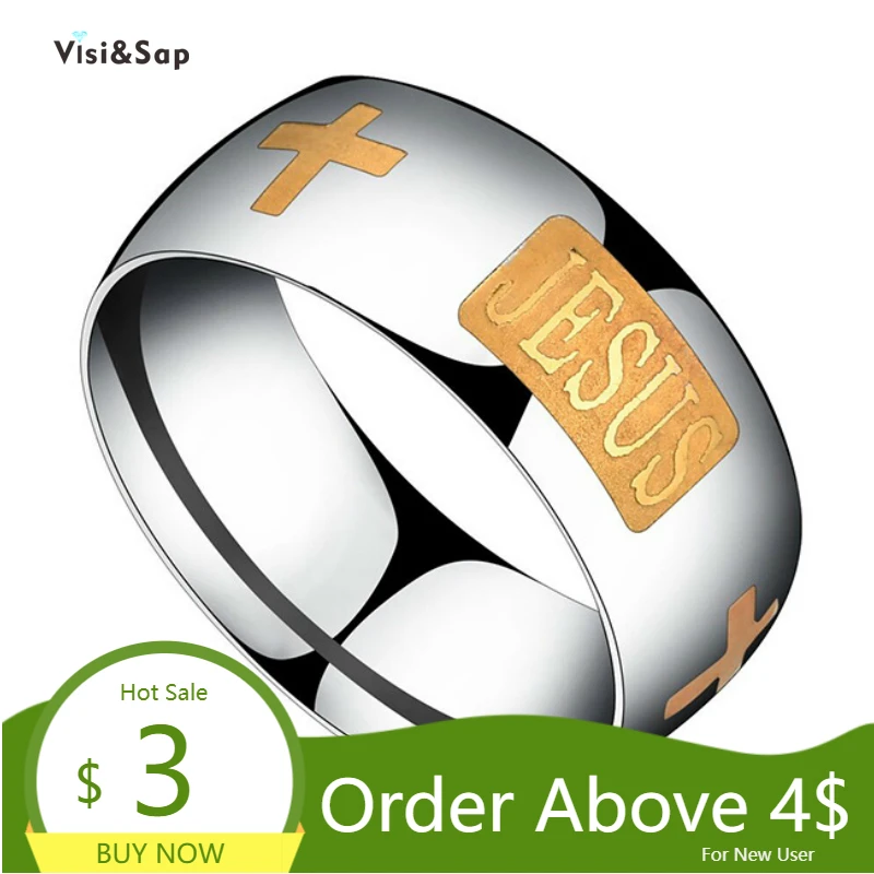 Visisap титаниевое стальное кольцо из желтого золота с Цвет Крест Иисуса кольца для