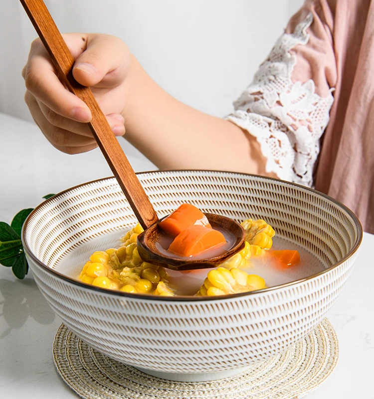 8 дюймов Японская чаша Ramen керамическая миска для лапши дизайн в полоску большая суповая миска для ресторана Бытовая ретро-емкость столовая посуда