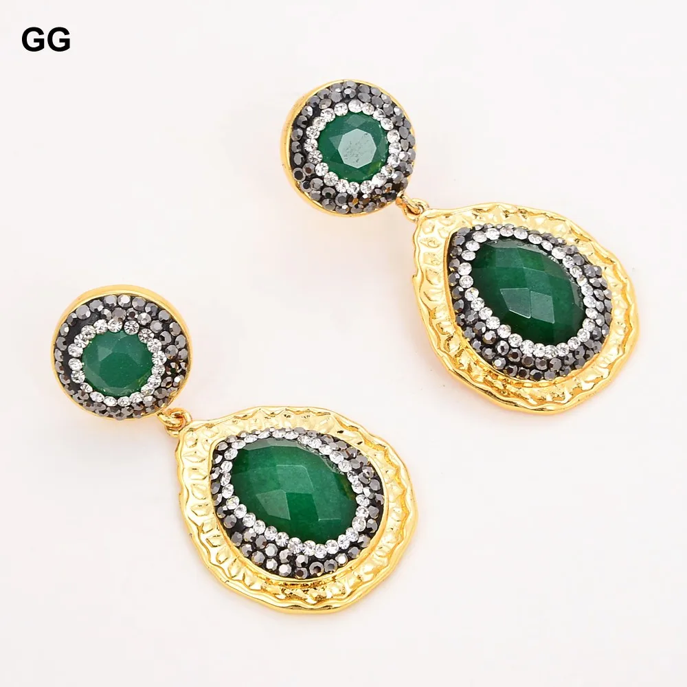 GuaiGuai ювелирные изделия КАПЛЕВИДНАЯ зеленая Нефритовая кристальная закрепка CZ