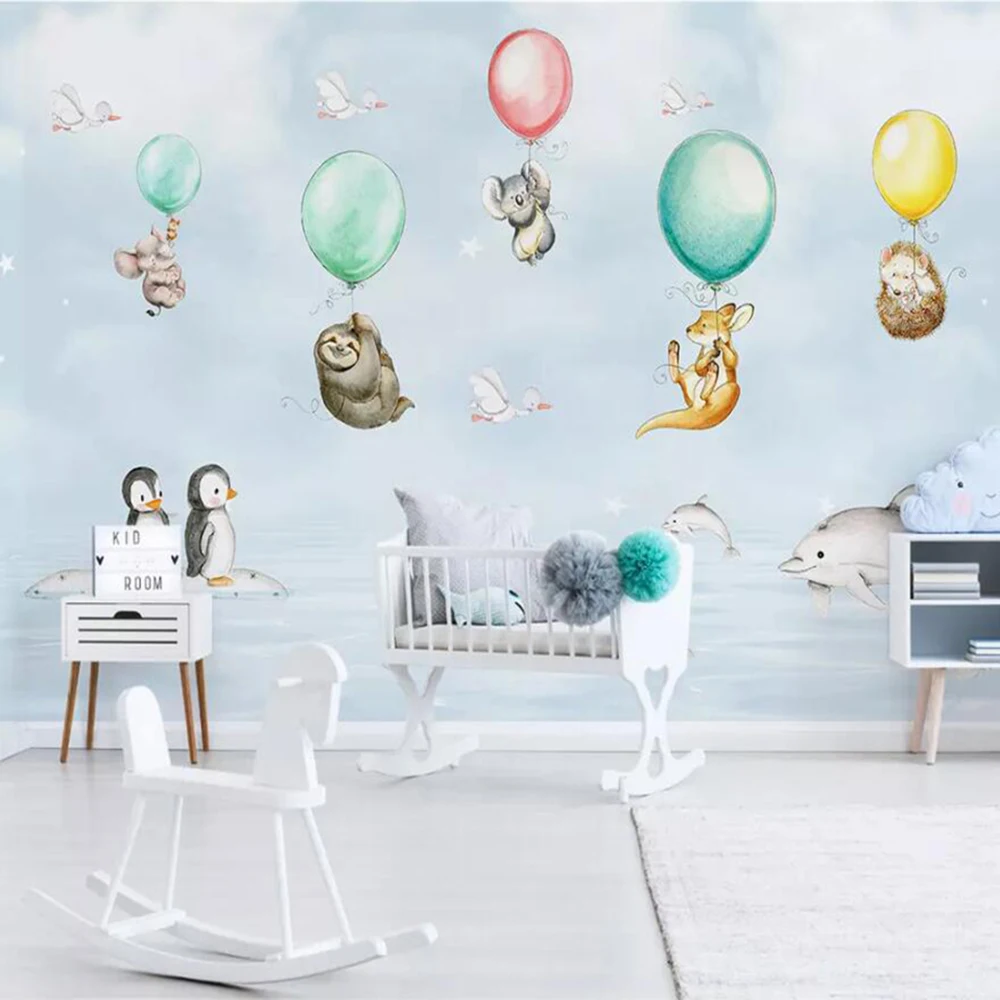 

Milofi custom 3D wallpaper mural hand-painted cartoon animal sea balloon children room background wall decoration wallpaper