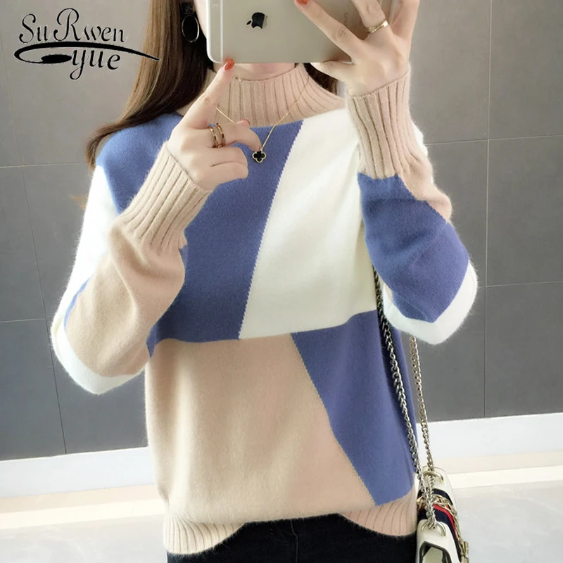 Осень 2022 свободные вязаные женские свитера с длинным рукавом Водолазка