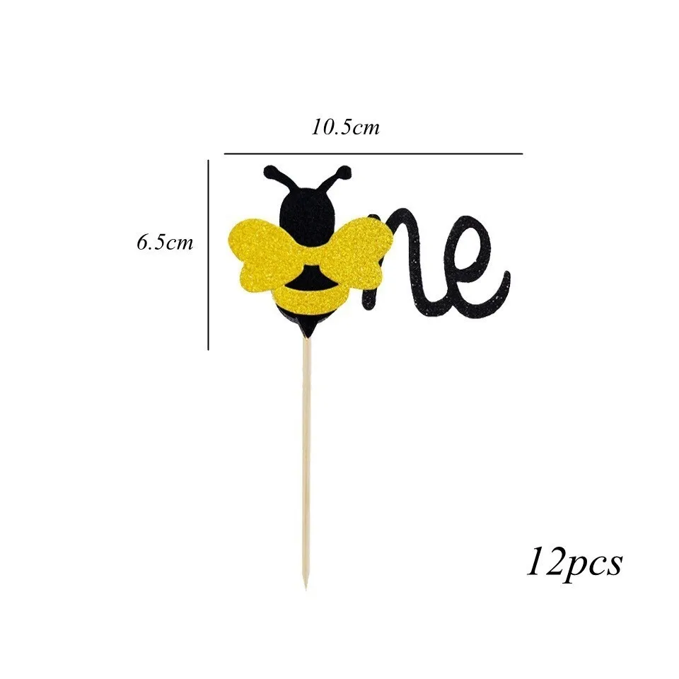 12pcs One 1 Набор шаров серии Honeybee пчела торт Топпер ребенок душ мама-пчела прекрасный бумажный Баннер Дети подарок Вечеринка по случаю Дня Рождения украшения - Цвет: 12pcs One