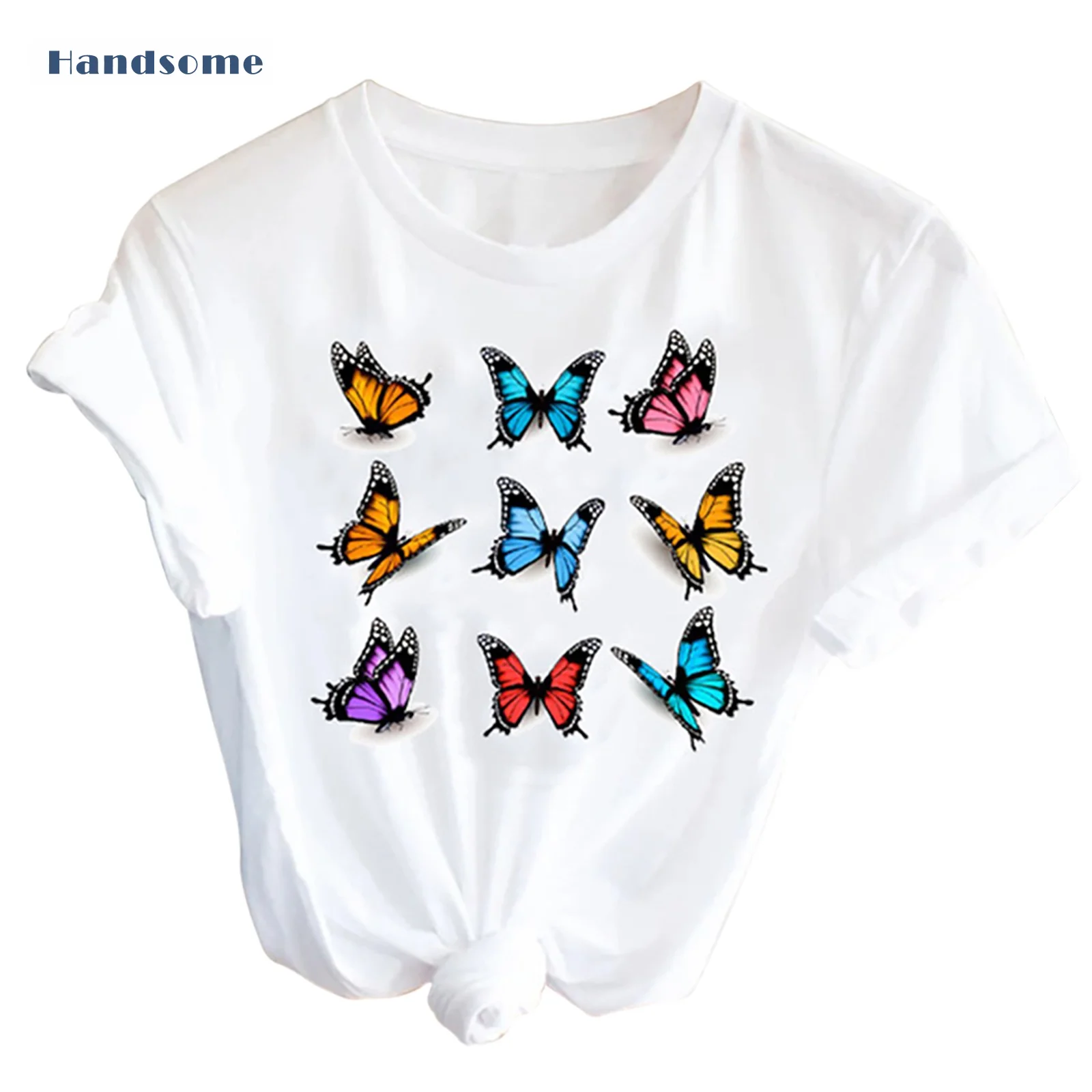 

High Quality Women's Fashion T-shirt Casual Short-sleeved Summer Butterfly Printed Tops Female Loose Top Blusas Mujer De Moda #4