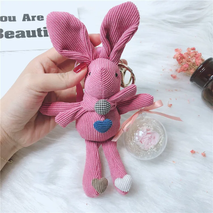 

Cute Bow Rabbit Keychain Everlasting Flower Keychain Accessories Key Ring Jewelry for Women Girl Car Bag Pendant Keyring Gift