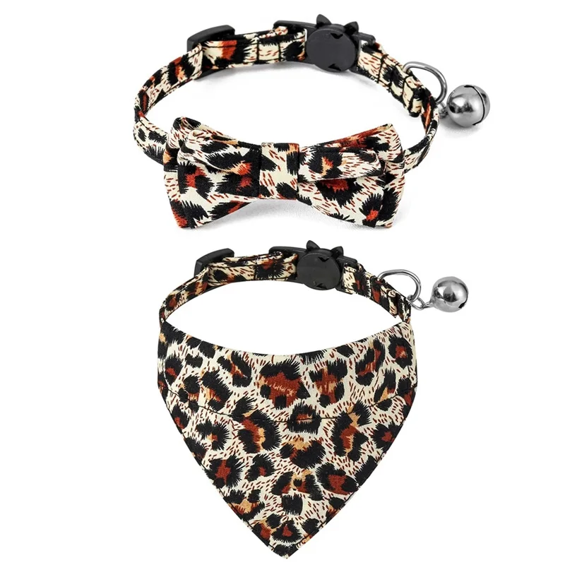 Леопардовая бабочка для кошек с леопардовым принтом, бантом, ошейником для котят с безопасной застежкой на петле, банданой для щенков, регулируемым ошейником для чихуахуа, бабочкой для домашних животных.