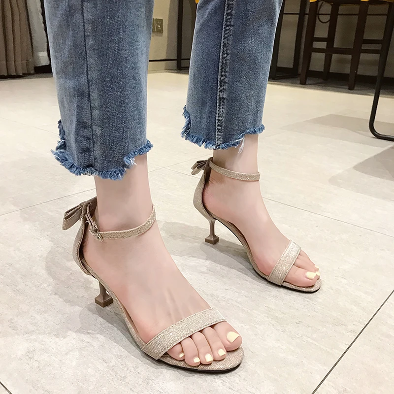 

Brand Women Sandals New Summer Shoes High Heels Leather Peep Toes Buckle Strap Woman Stiletto Party Shoes Black Sandalia Mujer