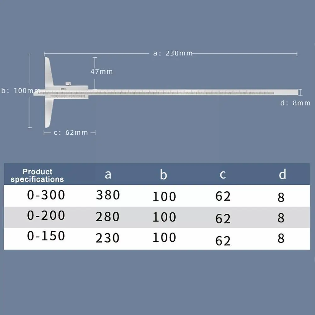 

0-150mm; 0-200mm; 0-300mm Car Tire Tread Vernier Depth Gauge Caliper Ruler Truck Moto Measuring Tool Steel Gauge