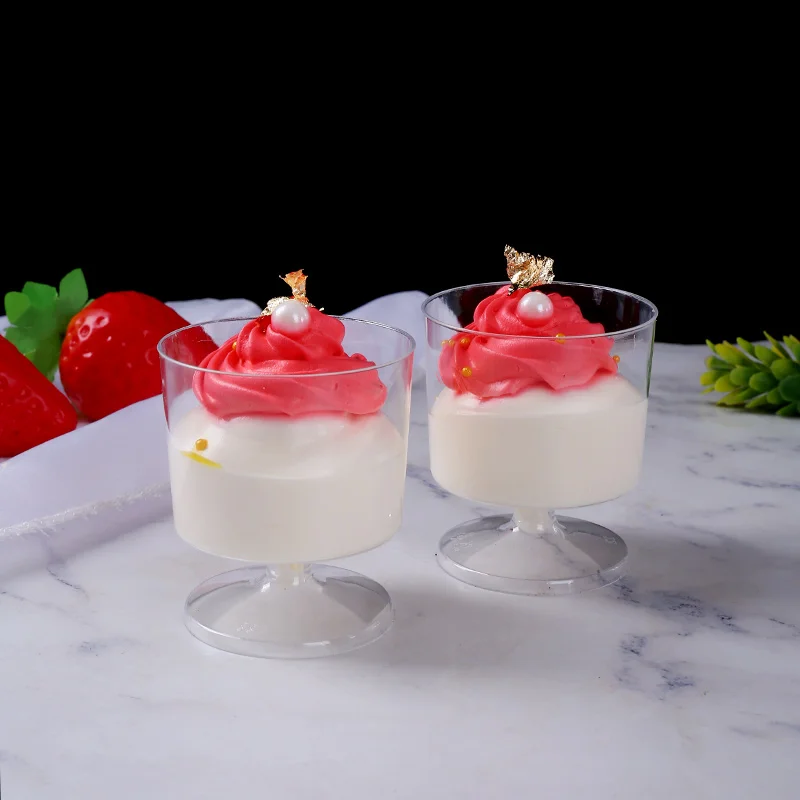 

50pcs Net red plastic disposable mousse cup mini small tea cup goblet tasting wine cup thick pudding cup party dessert cups 60ml