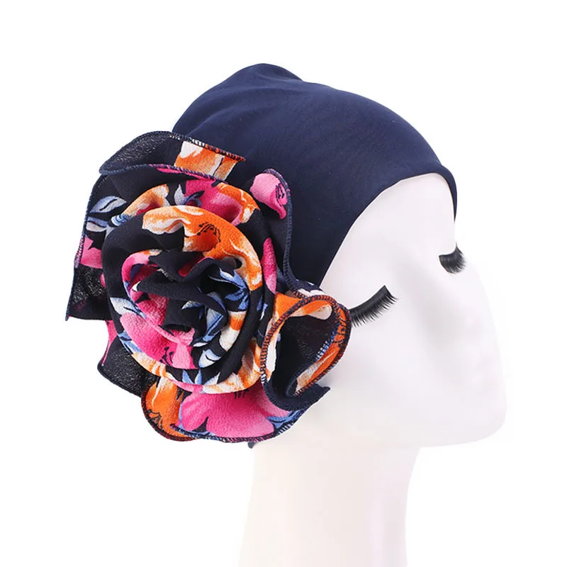 

Women King Flower Elastic Hair Caps Bonnet African Turban Headscarf Hijab Wedding Party Cap Turbante Mujer Styling Accessories