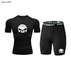 Мужской спортивный костюм, компрессионная футболка, леггинсы, быстросохнущая Спортивная одежда для бега, бега, тренажерного зала, фитнеса, тренировочный спортивный костюм для ММА, мужская спортивная одежда, 2 шт.комплект