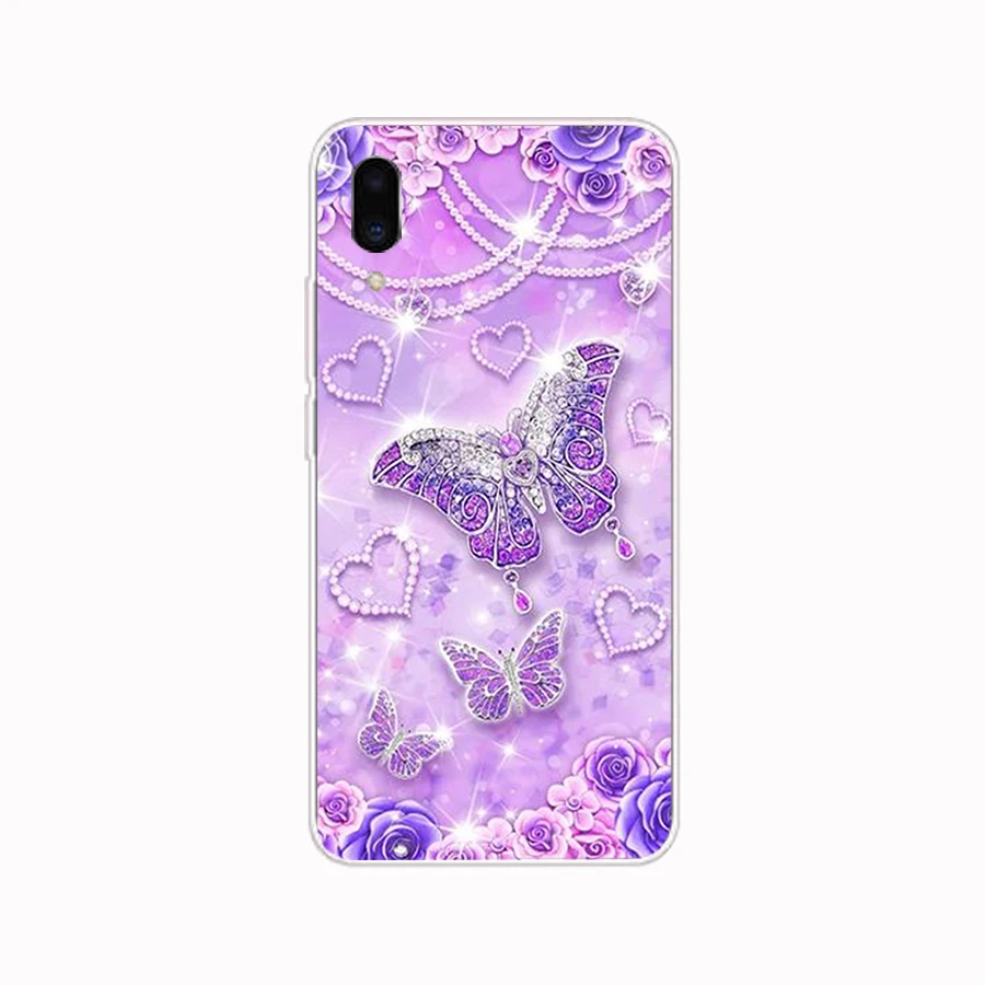 002FG Мягкий силиконовый чехол из ТПУ с красной бабочкой на белых розах для