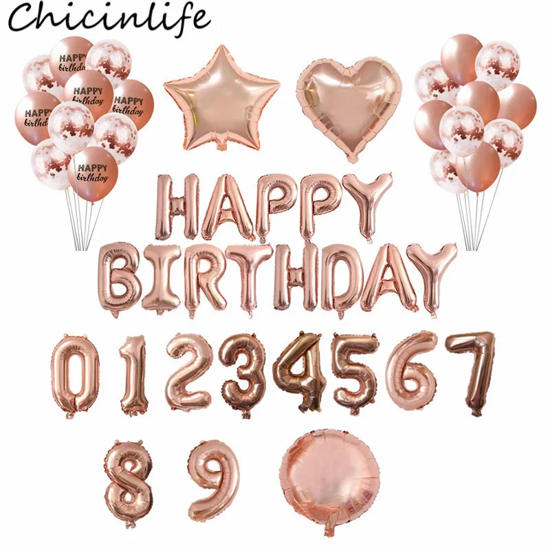 Chicinlife Rosegold 0-9 цифры шар с днем рождения сердце шар взрослых юбилей 1st украшения для свадьбы и дня рождения поставки