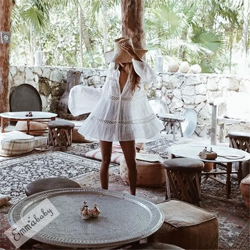 Летняя модная пикантная Женская пляжная одежда с длинным рукавом и отложным