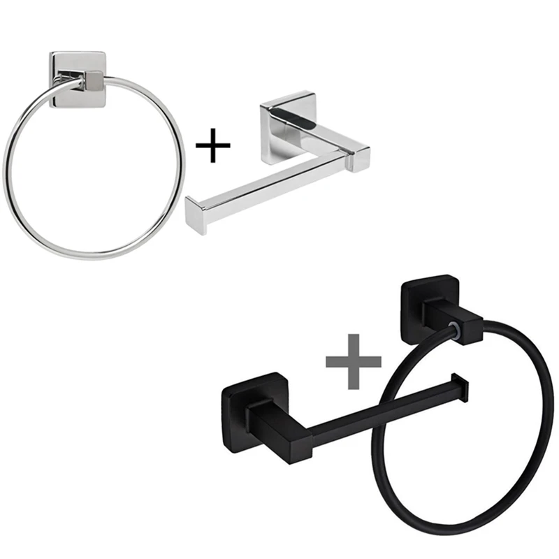 Хромированный серебристый квадратный держатель для рулона унитаза и набор колец