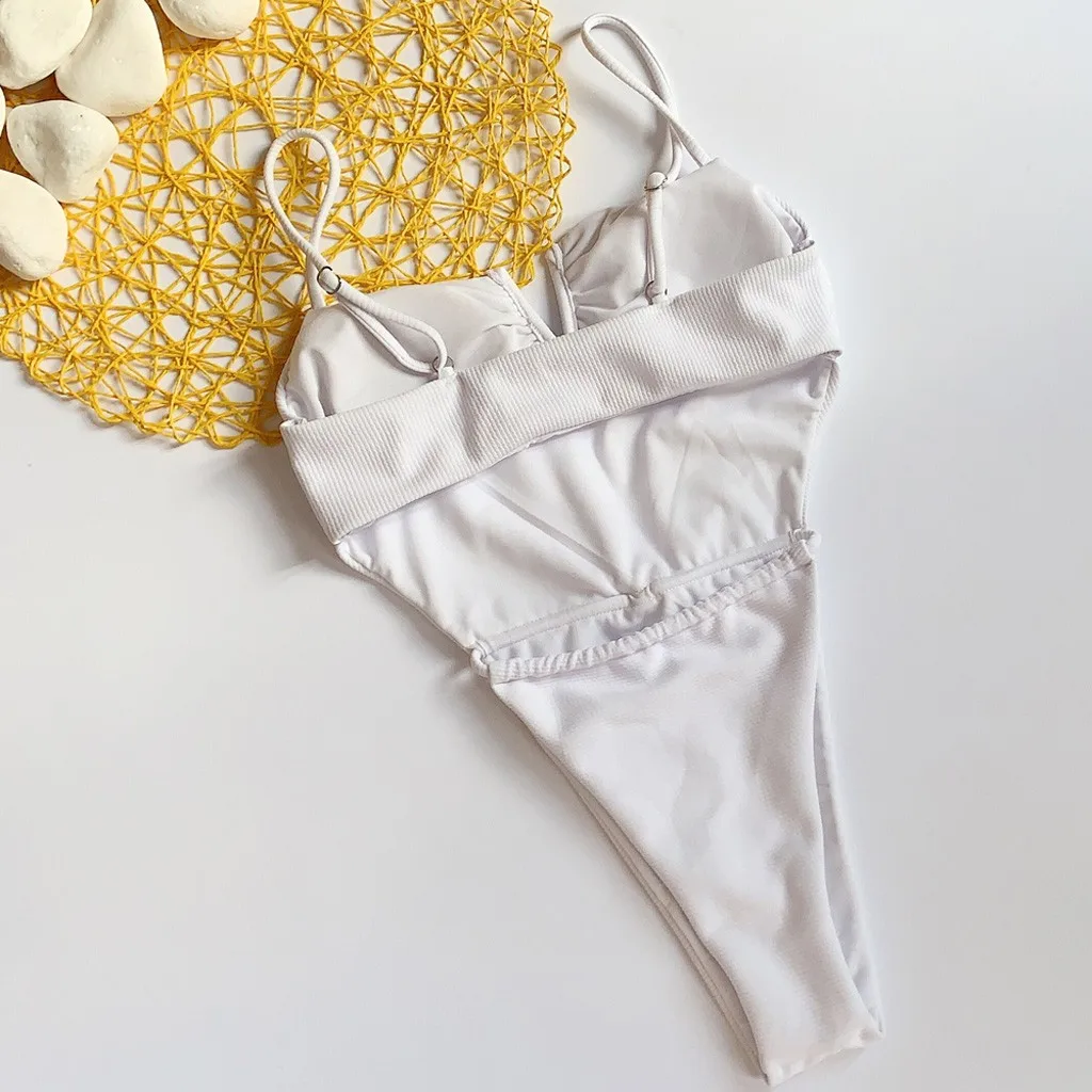 Сдельный купальник 2020 женский сексуальный цельный Одноцветный бикини слинг