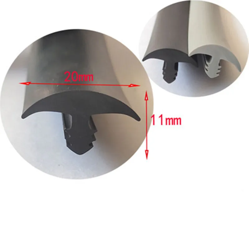 Rubber T Strip Glass Metal Wood Panel Edge Encloser Shield Car Seals 20mm x 11mm Gray Black
