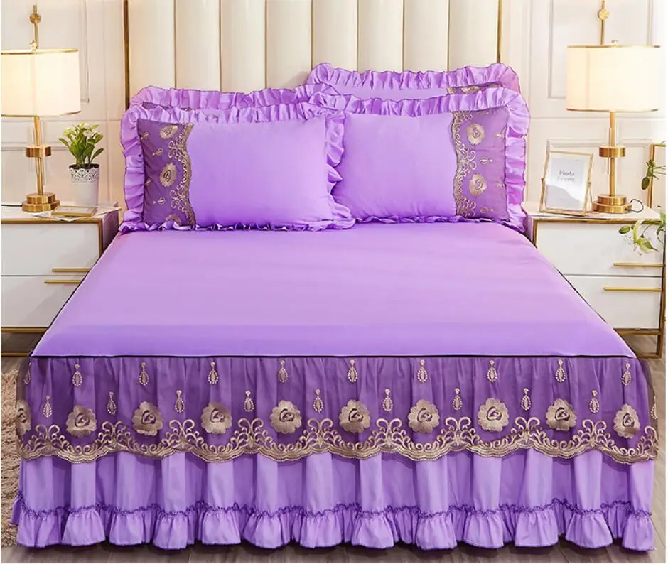 Фиолетовое кружевное постельное белье принцессы простыня наволочки мягкая