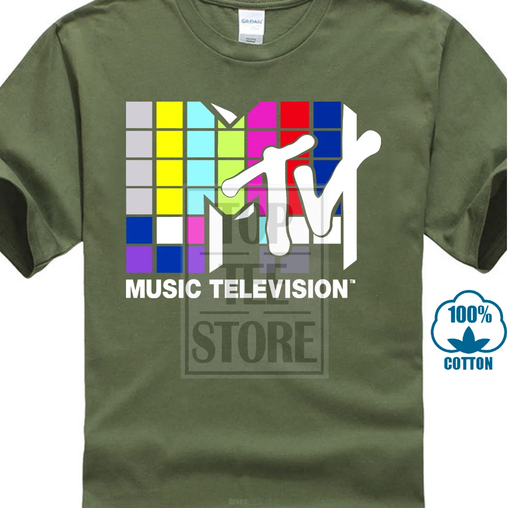 Mtv Music Television 80S логотип Официальный Мужская футболка 016950 - Цвет: Армейский зеленый
