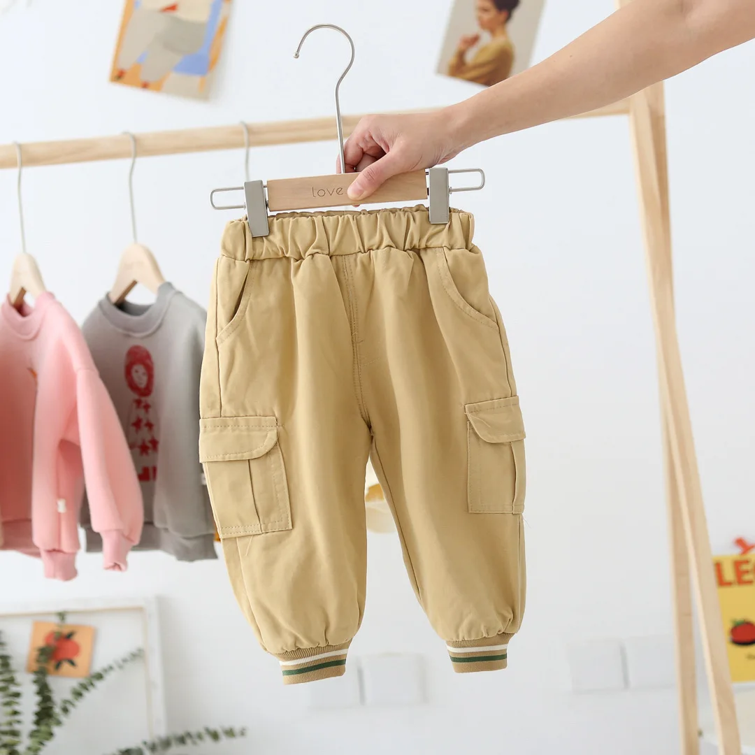 Хаки WLG boys girls witner pants kids velvet thick green khaki beige pant baby casual warm trouesrs children - Цвет: Хаки