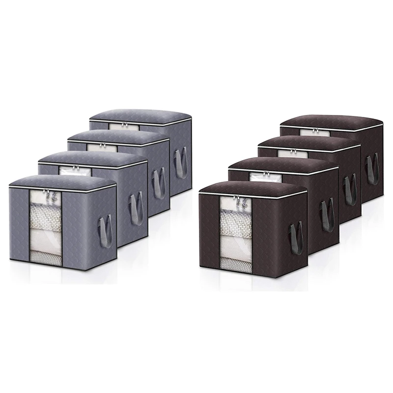 

4 Packs Foldable Storage Bag Organizers with Zips,Reinforced Handles&Clear Window Large Capacity Clothes Storage Bag