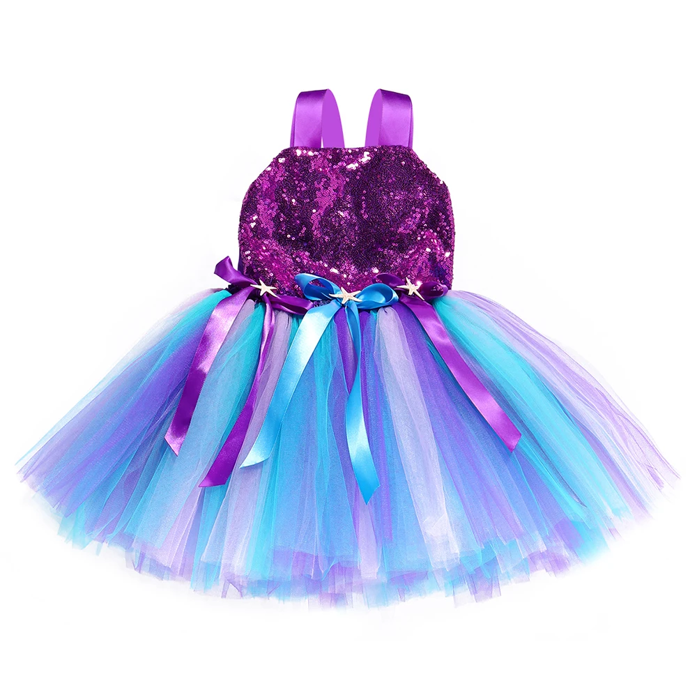 Платье для девочек фиолетово-синее с блестками юбка-пачка в стиле Русалочки