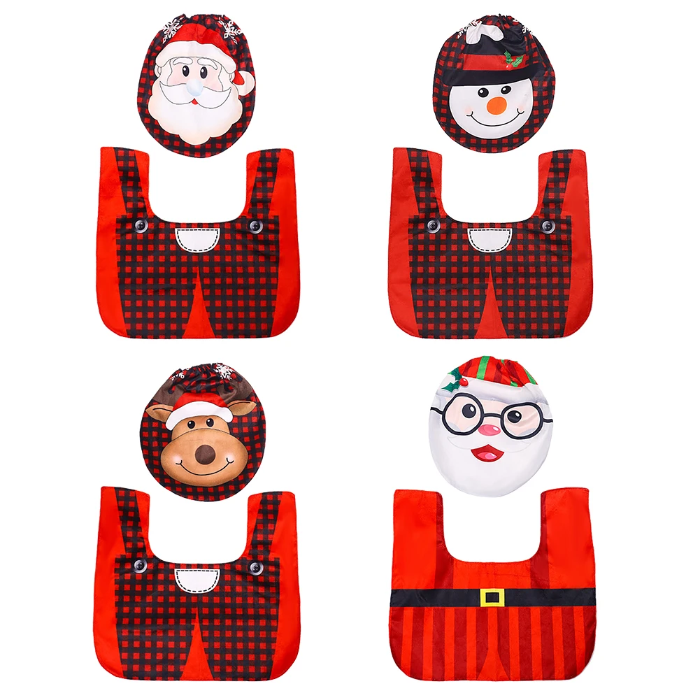 

Christmas Theme Pattern Toilet Seat Cover Home Overcoat Case Bathroom Decor Creative Cartoon Old Man Snowman Toilet Set Decor