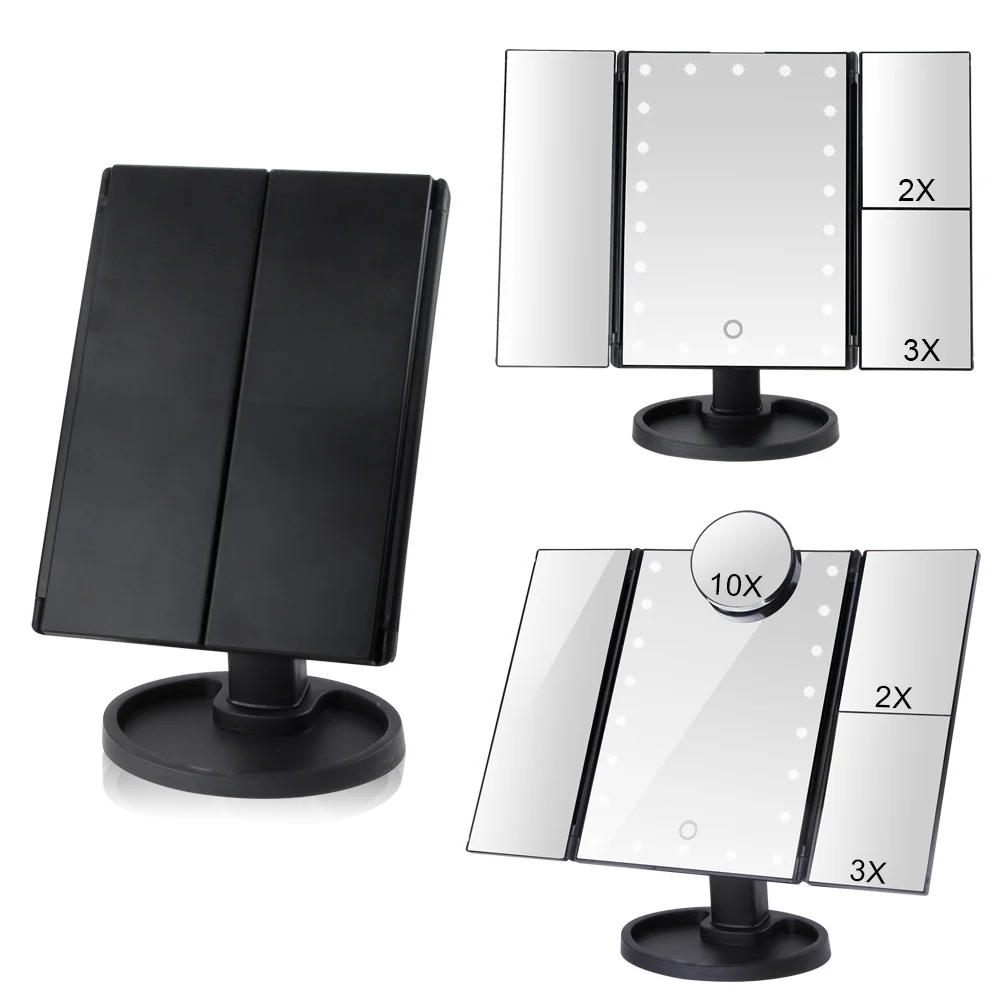 Vanity Makeup Mirror With 22 LED Light Pocket Flexible Touch Screen Magnifying 1X/2X/3X/10X Cosmetic Gift Adjustable Mirrors | Красота и