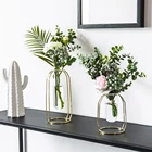 Скандинавская креативная ваза для домашнего декора, Золотая стеклянная ваза, гидропонный держатель для растений, железная линия, цветочный орнамент, украшение для дома, сада, горячая распродажа