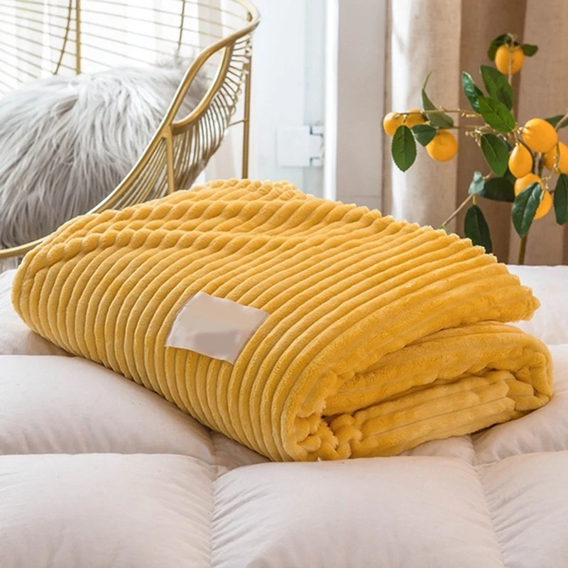 

Throw Blanket Flannel Blanket Solid Color Soft Warm Square Thickness Blankets for Beds-Yellow