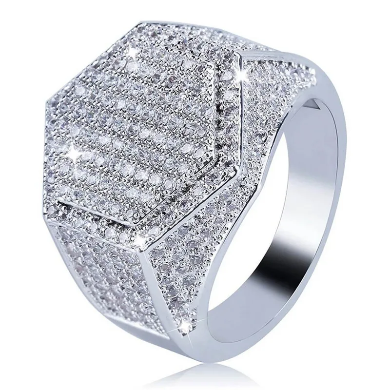 Мужское кольцо хип-хоп Iced Out, высокое качество, микро Pave CZ, кольцо на палец, серебряное золото, квадратные кольца для мужчин, ювелирные изделия