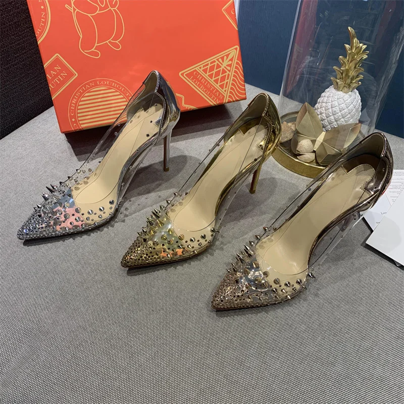 

Yuerui Gold Rivet High Heels Female Personality Punk Style Prom Party Model Shoes Brand-Name Manufacturing Women's Single Shoes