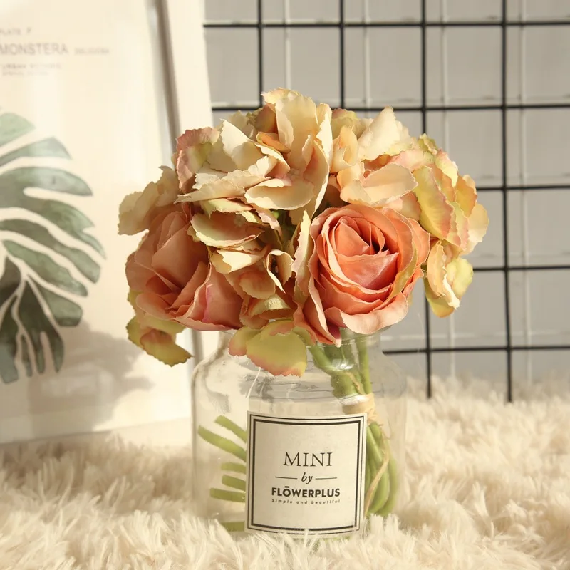 

Retro Autumn Hydrangea Bouquet Artificial Flowers Room Home Decoration DIY Wedding Flower Arrangement Party Supplies Photo Props