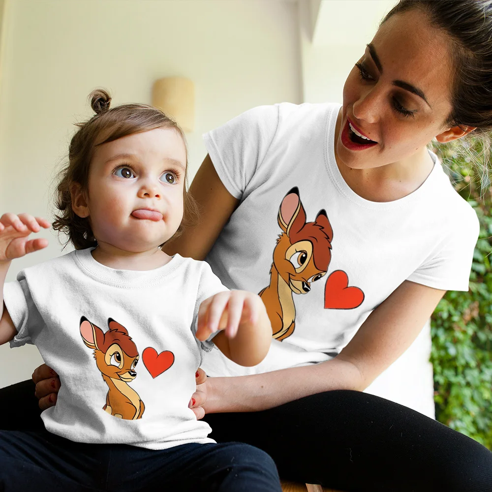 Одежда для мамы и ребенка футболка с рисунком анимационного Бэмби кролика летняя