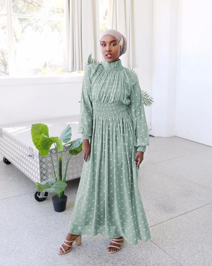 Женское шифоновое платье-Абая летнее мусульманское платье в горошек с