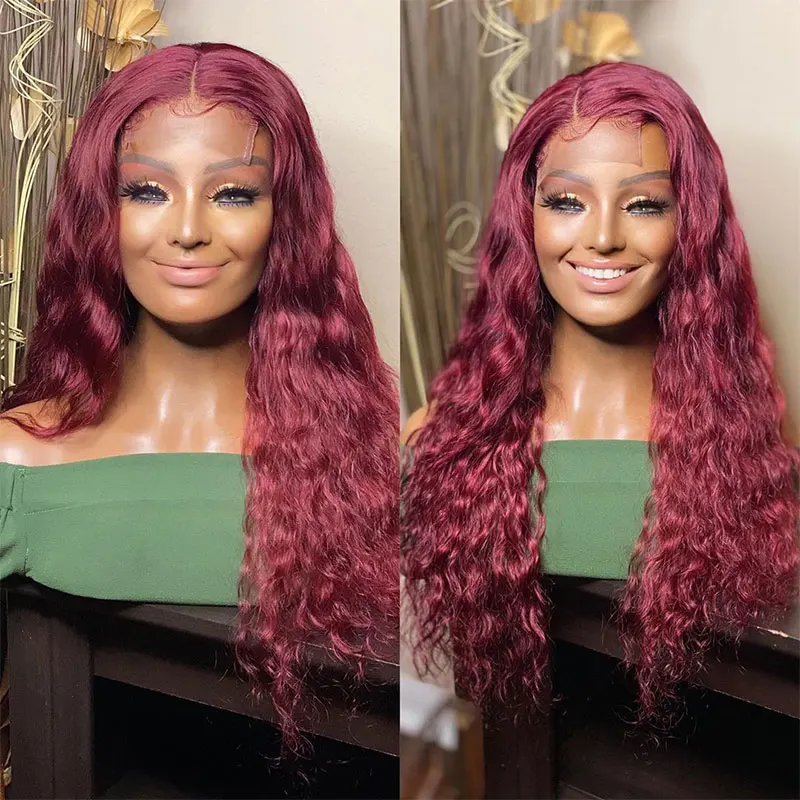 

99J Bold Red Burgundy 3 Bundles With Closure Human Hair Brazilian Water Wave Bundles With Closure Pinshair Remy Hair Can Restyle