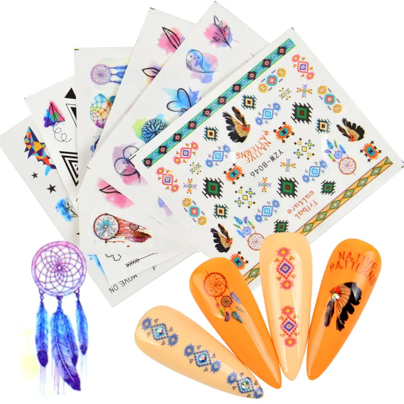 

1pcs Dreamcatcher Water Sticker Feather Owl Dandelion Color Nail Art Transfer Decals Tips Watermark Slider Manicure Decorations