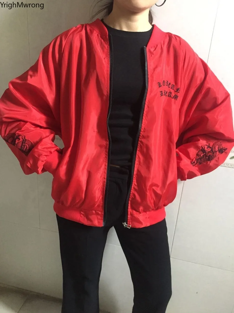 Куртка на молнии с вышивкой дракона свободная бейсбольная верхняя одежда в стиле